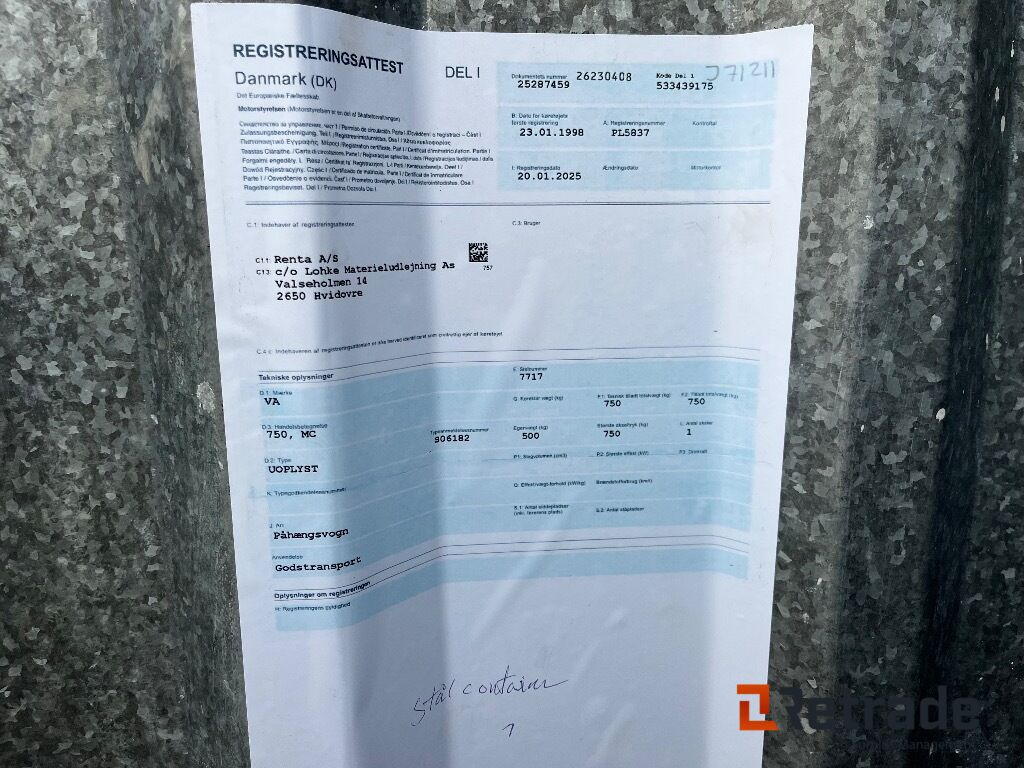 Biltrailer Variant Påhængsvogn/trailer VA 750 MC - קרון נגרר למכונית: תמונה 5 Biltrailer Variant Påhængsvogn/trailer VA 750 MC - קרון נגרר למכונית: תמונה 5