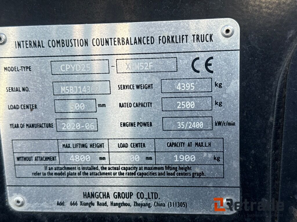 ציוד תעשייתי Conma (Hangcha) gaffeltruck CPYD25 - 2,5 ton gas / forklift: תמונה 11