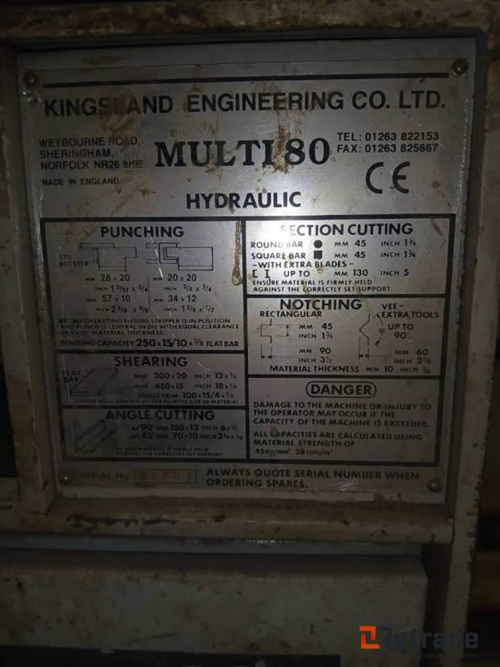 Kingsland Multi 80, Hydraulisk stansemaskin - ציוד תעשייתי: תמונה 3 Kingsland Multi 80, Hydraulisk stansemaskin - ציוד תעשייתי: תמונה 3