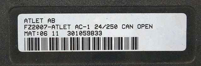 Atlet 301059833 | Rij regeling drive controller fz2007-Atlet AC-1 24/250A Can Op - ECU עבור ציוד לטיפול בחומרים: תמונה 2 Atlet 301059833 | Rij regeling drive controller fz2007-Atlet AC-1 24/250A Can Op - ECU עבור ציוד לטיפול בחומרים: תמונה 2