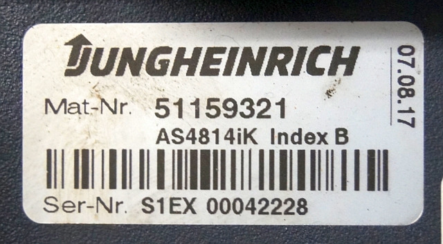 Jungheinrich 51159321 | Rij/hef regeling drive/lifting controller AS4814Ik Index - ECU עבור ציוד לטיפול בחומרים: תמונה 4 Jungheinrich 51159321 | Rij/hef regeling drive/lifting controller AS4814Ik Index - ECU עבור ציוד לטיפול בחומרים: תמונה 4