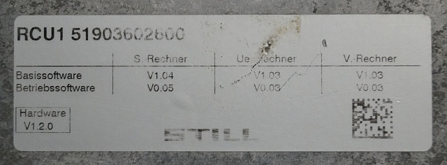 Still 51903602600 | Controller RCU1 base sw V0,05 operating sw V0,05 V0,03 hardw - ECU עבור ציוד לטיפול בחומרים: תמונה 4 Still 51903602600 | Controller RCU1 base sw V0,05 operating sw V0,05 V0,03 hardw - ECU עבור ציוד לטיפול בחומרים: תמונה 4