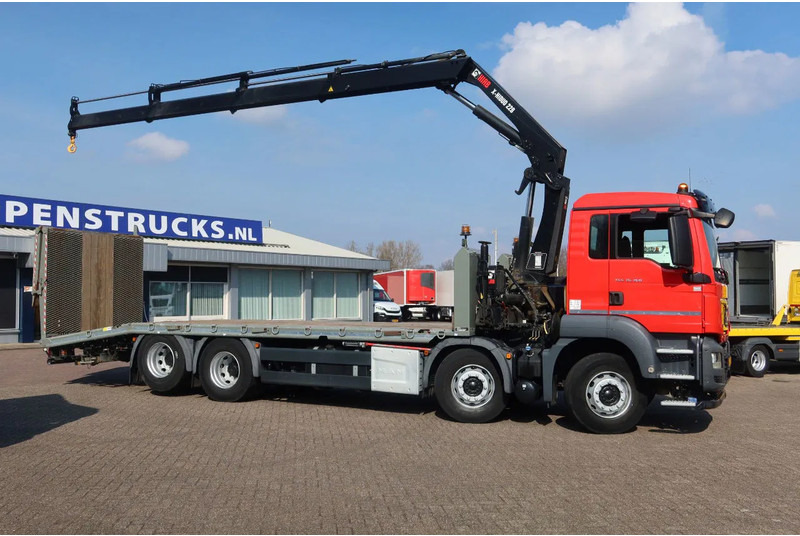 משאית הובלה אוטומטית, משאית מנוף MAN TGS 35.360 8x2 Oprijwagen + HIAB 228 E 3 kraan. Radio grafisch + winch: תמונה 18