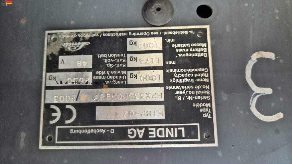 Linde E18 P Triplexmast Hubhöhe 6.60 m lt. Traglastdiagramm - מלגזה חשמלית: תמונה 4 Linde E18 P Triplexmast Hubhöhe 6.60 m lt. Traglastdiagramm - מלגזה חשמלית: תמונה 4