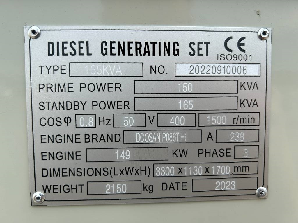 Doosan P086TI-1 - 165 kVA Generator - DPX-19851 - ערכת גנרטורים: תמונה 4 Doosan P086TI-1 - 165 kVA Generator - DPX-19851 - ערכת גנרטורים: תמונה 4