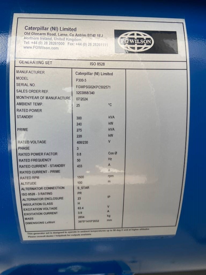 FG Wilson P300-5 - 300 kVA Genset - DPX-16015 - ערכת גנרטורים: תמונה 4 FG Wilson P300-5 - 300 kVA Genset - DPX-16015 - ערכת גנרטורים: תמונה 4