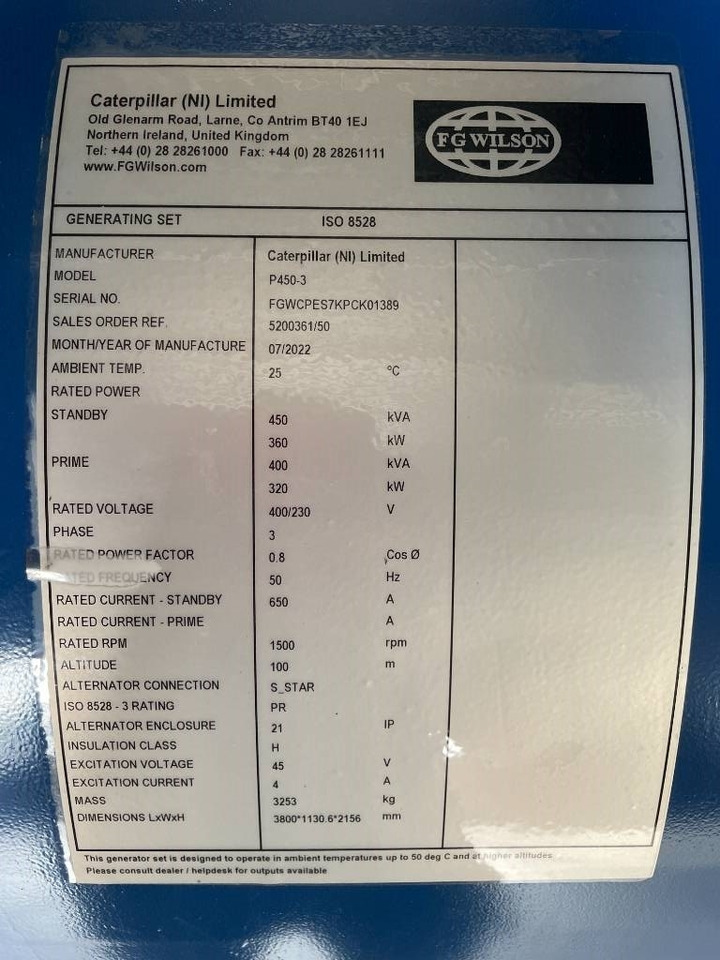 FG Wilson P450-3 - 450 kVA Open Genset - DPX-16018-O - ערכת גנרטורים: תמונה 4 FG Wilson P450-3 - 450 kVA Open Genset - DPX-16018-O - ערכת גנרטורים: תמונה 4