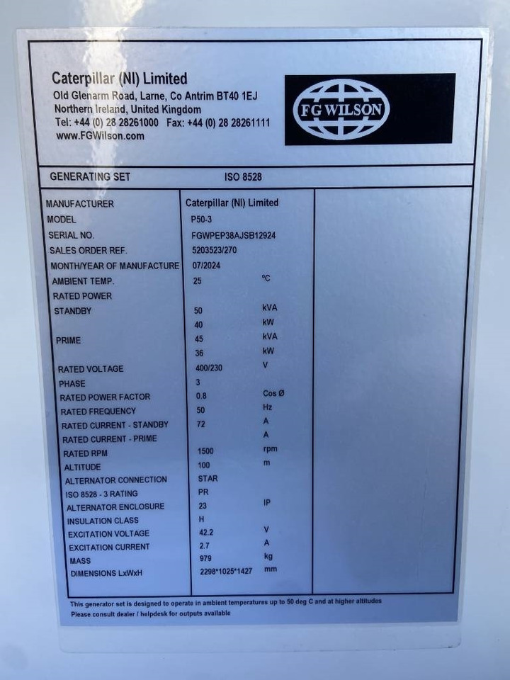 FG Wilson P50-3 - 50 kVA Genset - DPX-16004 - ערכת גנרטורים: תמונה 4 FG Wilson P50-3 - 50 kVA Genset - DPX-16004 - ערכת גנרטורים: תמונה 4