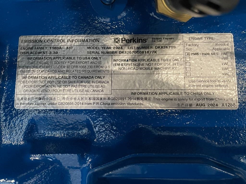 הַחכָּרָה FG Wilson P65-5 - 65 kVA Open Genset - DPX-16006-O  FG Wilson P65-5 - 65 kVA Open Genset - DPX-16006-O: תמונה 8