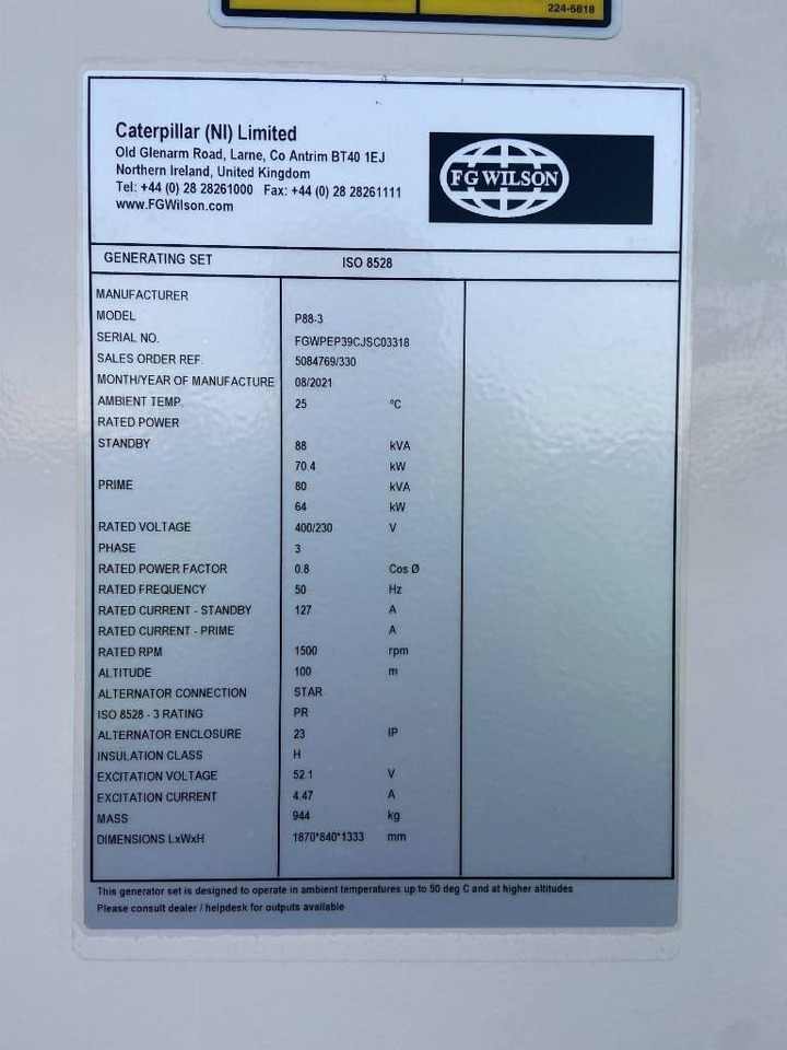 FG Wilson P88-3 - 88 kVA Open Genset - DPX-16007-O - ערכת גנרטורים: תמונה 5 FG Wilson P88-3 - 88 kVA Open Genset - DPX-16007-O - ערכת גנרטורים: תמונה 5