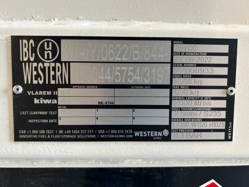 Western Global 20TCC - 2.000 Liter Diesel Tank - DPX-25083 - מכל אחסון: תמונה 4 Western Global 20TCC - 2.000 Liter Diesel Tank - DPX-25083 - מכל אחסון: תמונה 4