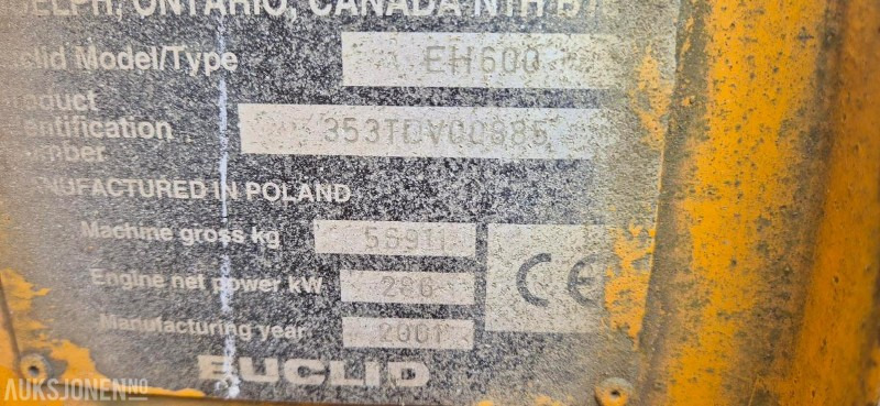 2001 EUCLID EH 600 - DUMPER - 20115 TIMER. - מסיר פסולת: תמונה 5 2001 EUCLID EH 600 - DUMPER - 20115 TIMER. - מסיר פסולת: תמונה 5