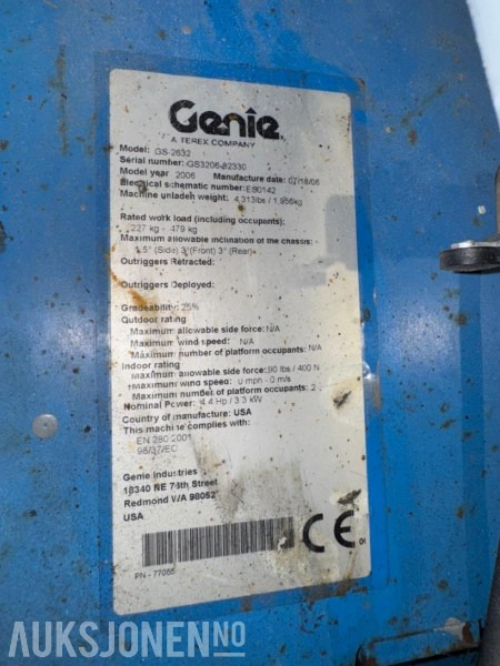 פלטפורמה אווירית 2006 Genie GS2632 sakselift / 10 meter: תמונה 21 פלטפורמה אווירית 2006 Genie GS2632 sakselift / 10 meter: תמונה 21