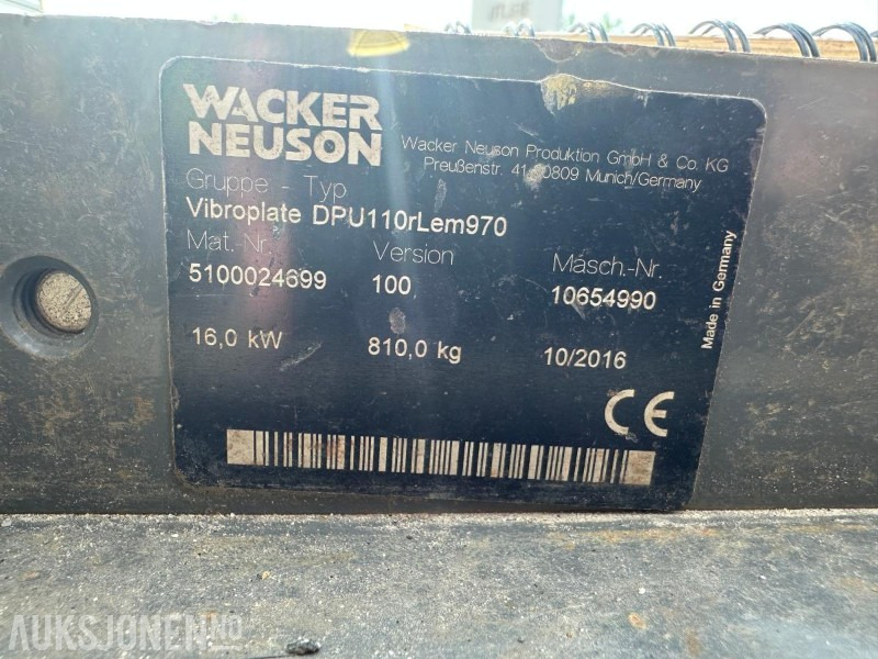2016 Wacker Neuson DPU110rLem970 - 142 timer - VIBROPLATE - רולר: תמונה 2 2016 Wacker Neuson DPU110rLem970 - 142 timer - VIBROPLATE - רולר: תמונה 2
