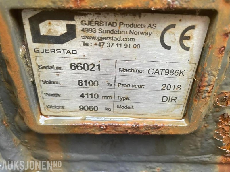 2018 Gjerstad hyd. sidetippskuff - 6100 l. - 9060 kg. - Hardox - Cat 986K - צרופה עבור מכונת בנייה: תמונה 4 2018 Gjerstad hyd. sidetippskuff - 6100 l. - 9060 kg. - Hardox - Cat 986K - צרופה עבור מכונת בנייה: תמונה 4