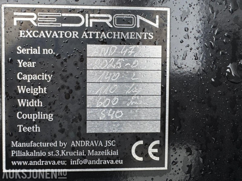 2025 Rediron S40 graveskuffe med tenner, 140 liter, 600 mm bredde - צרופה עבור מכונת בנייה: תמונה 4 2025 Rediron S40 graveskuffe med tenner, 140 liter, 600 mm bredde - צרופה עבור מכונת בנייה: תמונה 4