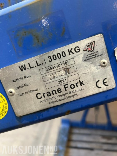 Pallegafler til håndtering av paller med kran / Kapasitet 3000 kg - צרופה עבור מכונת בנייה: תמונה 2 Pallegafler til håndtering av paller med kran / Kapasitet 3000 kg - צרופה עבור מכונת בנייה: תמונה 2