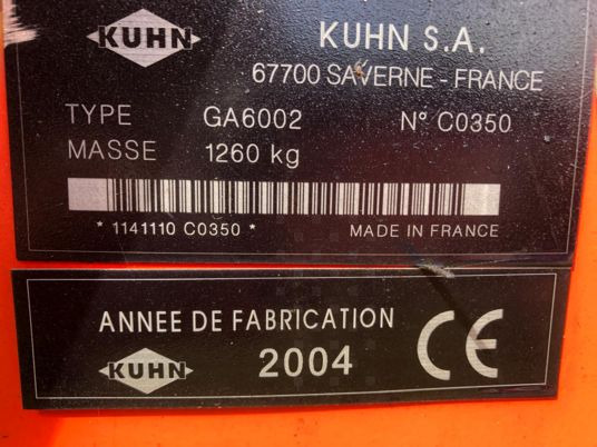 Kuhn GA 6002 Andaineur - גורף/ מגרפה: תמונה 4 Kuhn GA 6002 Andaineur - גורף/ מגרפה: תמונה 4