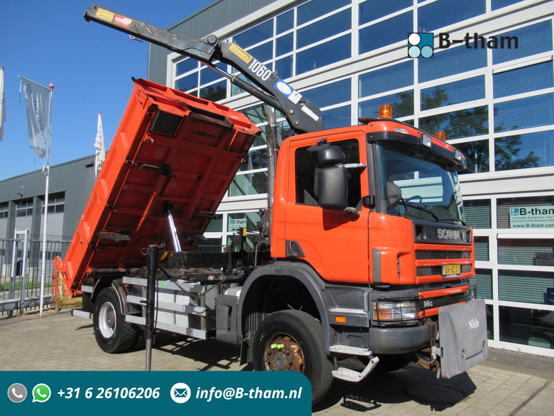 Scania P 114 CB 4x4 HZ 340 3-W. Tipper - 3-S. Kipper + HMF 1063 Crane Kran - מזהיר, משאית מנוף: תמונה 1 Scania P 114 CB 4x4 HZ 340 3-W. Tipper - 3-S. Kipper + HMF 1063 Crane Kran - מזהיר, משאית מנוף: תמונה 1