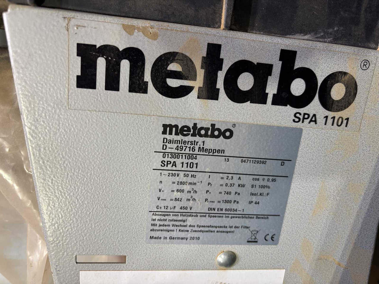 Dust vacuum cleaner Metabo Spa 1101 - שואב אבק תעשייתי: תמונה 5 Dust vacuum cleaner Metabo Spa 1101 - שואב אבק תעשייתי: תמונה 5