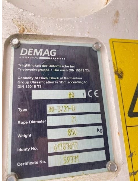 Terex Demag 80t hook block 3-sheaves, 21mm - עגורן מעמיס עבור מכונת בנייה: תמונה 5 Terex Demag 80t hook block 3-sheaves, 21mm - עגורן מעמיס עבור מכונת בנייה: תמונה 5