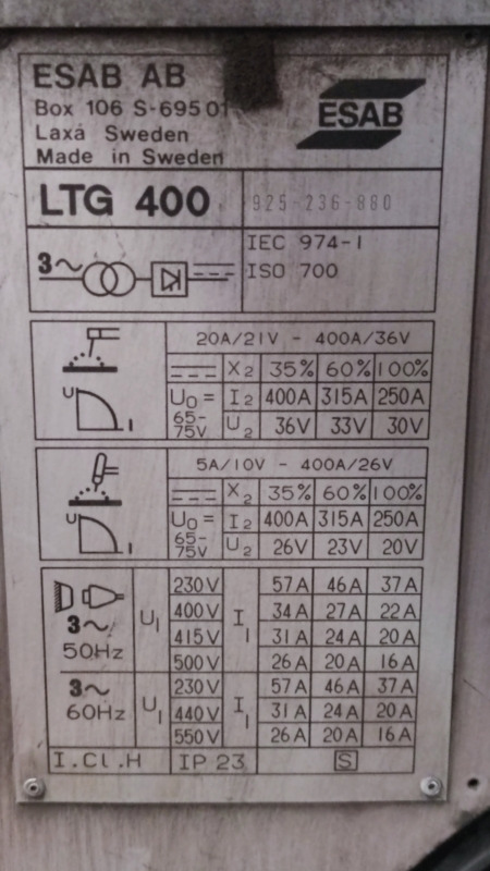 ESAB AB LTG 400 - ציוד ריתוך: תמונה 3 ESAB AB LTG 400 - ציוד ריתוך: תמונה 3