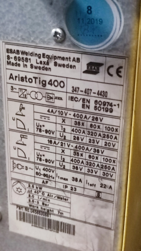 ESAB Aristo Tig 400 - ציוד ריתוך: תמונה 3 ESAB Aristo Tig 400 - ציוד ריתוך: תמונה 3
