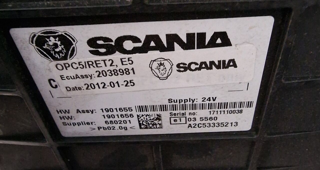 Scania Sterownik Moduł Skrzyni Retardera OPC 5 R 20389811901655 Scania OPC 5 Scania R 20389811901655 truck - ECU עבור משאית: תמונה 1 Scania Sterownik Moduł Skrzyni Retardera OPC 5 R 20389811901655 Scania OPC 5 Scania R 20389811901655 truck - ECU עבור משאית: תמונה 1
