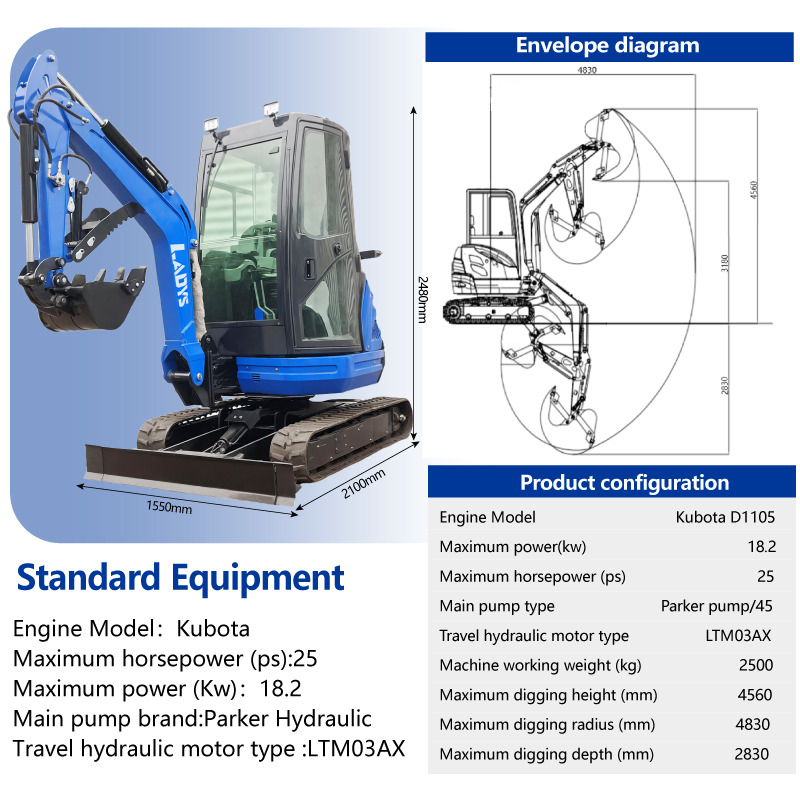 LADYS DY25U Mini Excavator Kubota Euro 5/Epa Engine Mini Excavator For Sale - מיני מחפר: תמונה 2 LADYS DY25U Mini Excavator Kubota Euro 5/Epa Engine Mini Excavator For Sale - מיני מחפר: תמונה 2