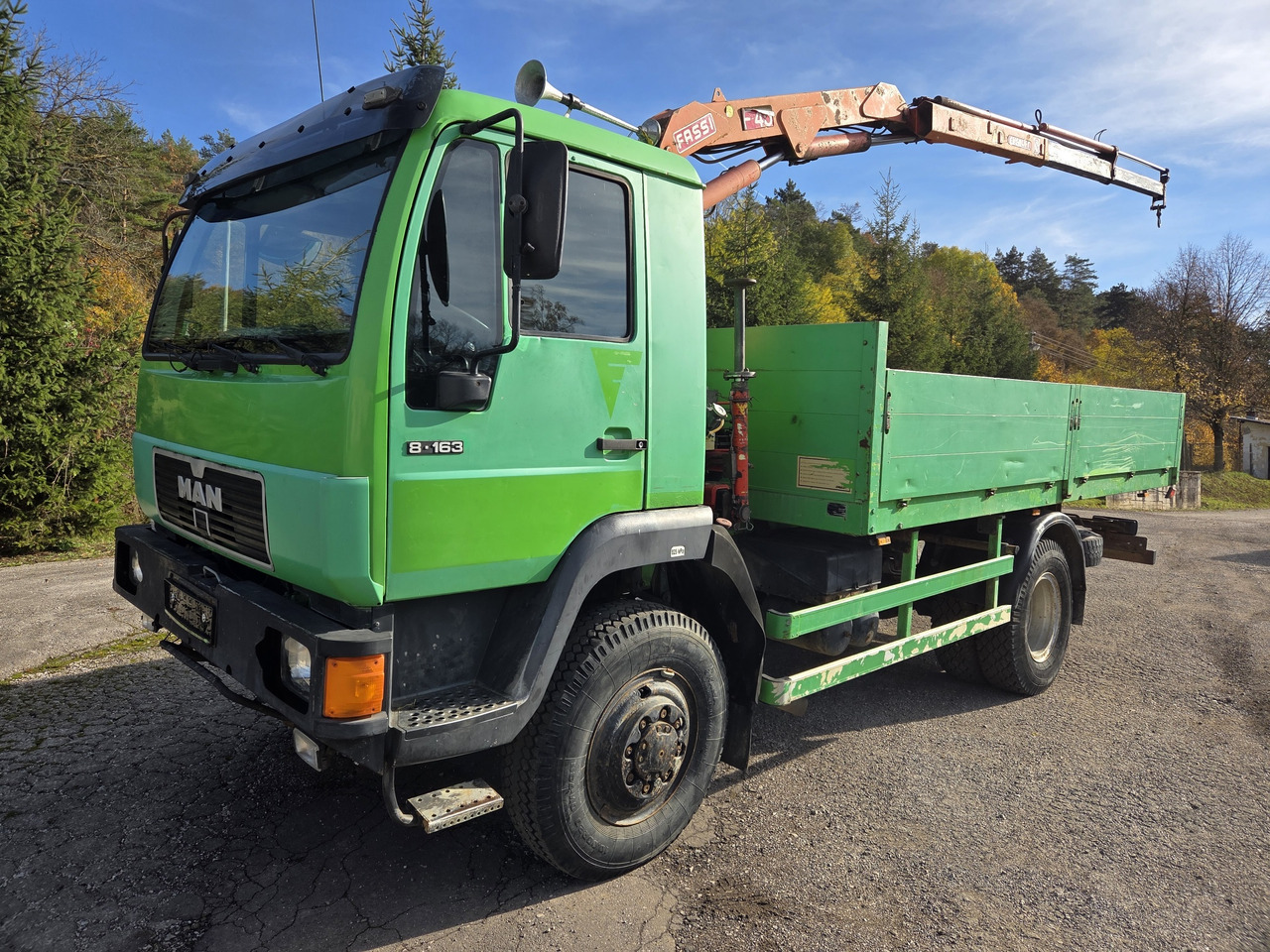 MAN 8.163 4x4 + crane FASSI F45A.22 - משאית צד נופל/ שטוחה: תמונה 1 MAN 8.163 4x4 + crane FASSI F45A.22 - משאית צד נופל/ שטוחה: תמונה 1