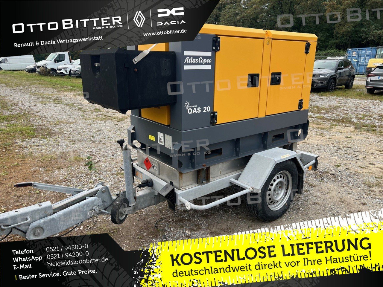 IBERICA Atlas Copco Stromerzeuger QAS20 (20kVA/1 - קרון נגרר למכונית: תמונה 1 IBERICA Atlas Copco Stromerzeuger QAS20 (20kVA/1 - קרון נגרר למכונית: תמונה 1