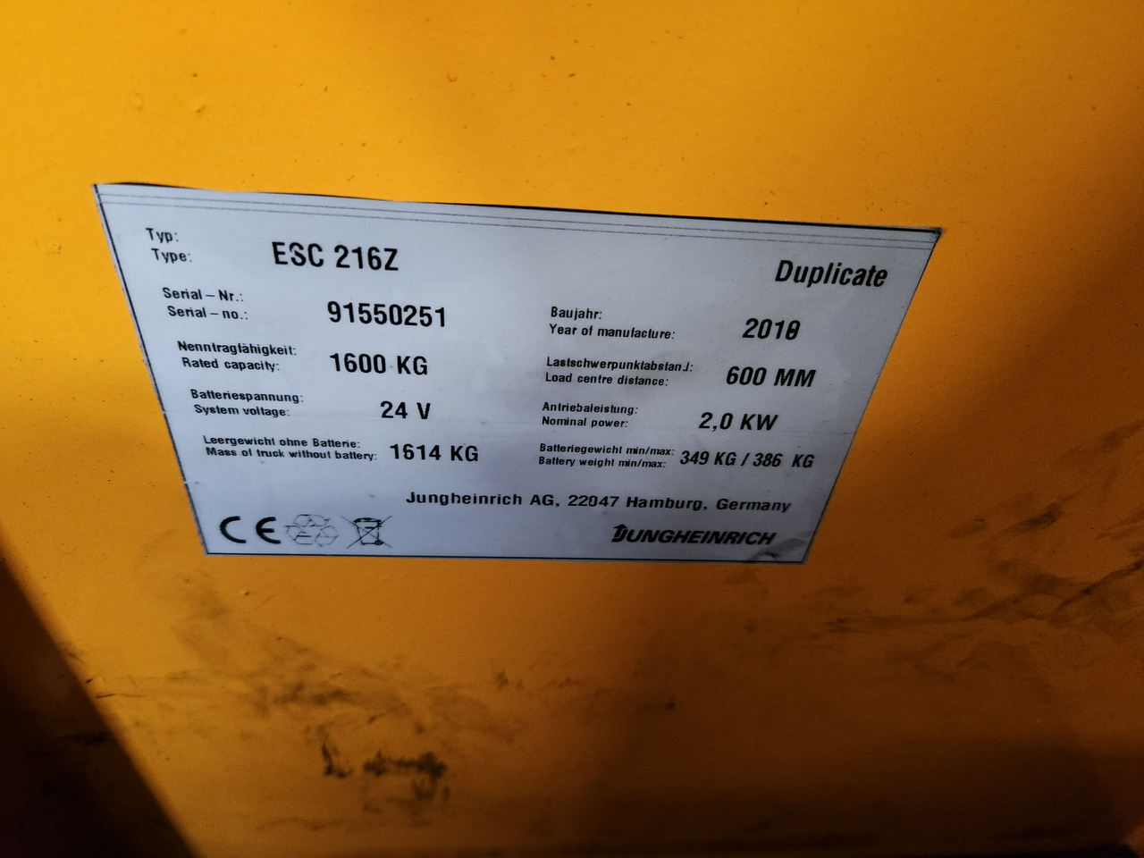 JUNGHEINRICH ESC 216z - משאית הגעה: תמונה 2 JUNGHEINRICH ESC 216z - משאית הגעה: תמונה 2