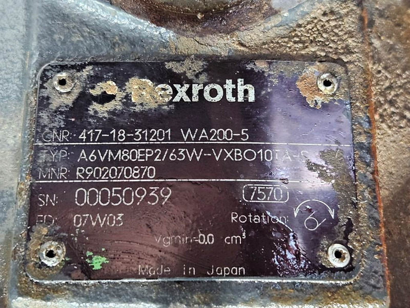 Komatsu WA200-5-Rexroth A6VM80EP2/63W-Drive motor/Rijmotor - חלקי הידרוליקה עבור מכונת בנייה: תמונה 5 Komatsu WA200-5-Rexroth A6VM80EP2/63W-Drive motor/Rijmotor - חלקי הידרוליקה עבור מכונת בנייה: תמונה 5