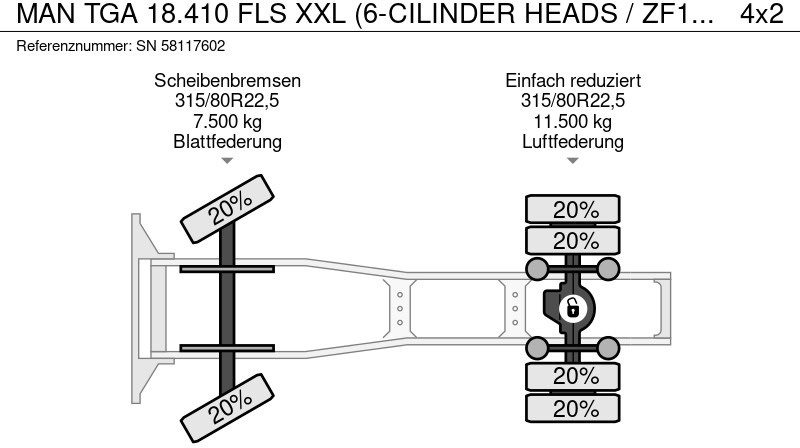 יחידת טרקטור MAN TGA 18.410 FLS XXL (6-CILINDER HEADS / ZF16 MANUAL GEARBOX / ZF-INTARDER / HYDRAULIC KIT / P.T.O. / AIRCONDITIONING): תמונה 12
