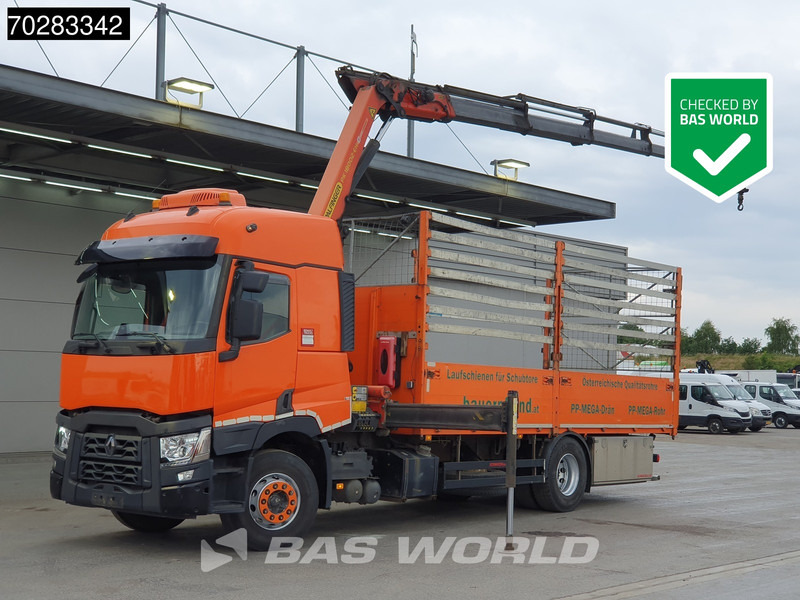 Renault C 380 4X2 Palfinger PK18002-EH D Kran Crane Retarder Standklima Euro 6 - משאית צד נופל/ שטוחה, משאית מנוף: תמונה 1 Renault C 380 4X2 Palfinger PK18002-EH D Kran Crane Retarder Standklima Euro 6 - משאית צד נופל/ שטוחה, משאית מנוף: תמונה 1