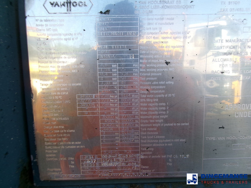 מכל אחסון Van Hool Tank container 34.5 m3 / 1 comp IMO2 / L4BH / 30 ft: תמונה 17
