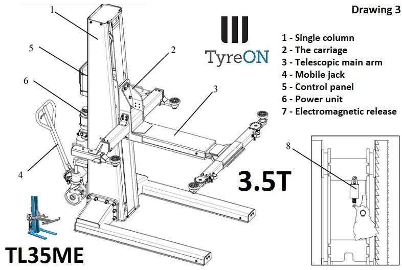 TL35ME mobile single post car lift - fully automatic - ציוד לסדנאות: תמונה 2 TL35ME mobile single post car lift - fully automatic - ציוד לסדנאות: תמונה 2