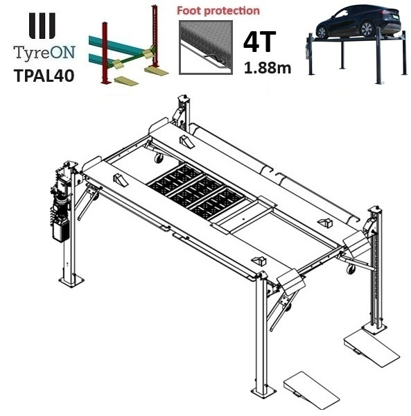 TPAL40 4T mobile hobby 4 post car lift (4 post parking lift) - Lifting height 188 cm - Runways 415 cm with roll-off protection - 230 V - RAL 7016 anthracite gray - ציוד לסדנאות: תמונה 2 TPAL40 4T mobile hobby 4 post car lift (4 post parking lift) - Lifting height 188 cm - Runways 415 cm with roll-off protection - 230 V - RAL 7016 anthracite gray - ציוד לסדנאות: תמונה 2