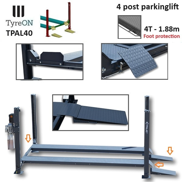 TPAL40 mobile 4 post parking lift for car - 4T - Height 188 cm - Long 415 cm runways with automatic roll-off protection - 230V-1 phase - To park 2 vehicles on top of each - ציוד לסדנאות: תמונה 3 TPAL40 mobile 4 post parking lift for car - 4T - Height 188 cm - Long 415 cm runways with automatic roll-off protection - 230V-1 phase - To park 2 vehicles on top of each - ציוד לסדנאות: תמונה 3