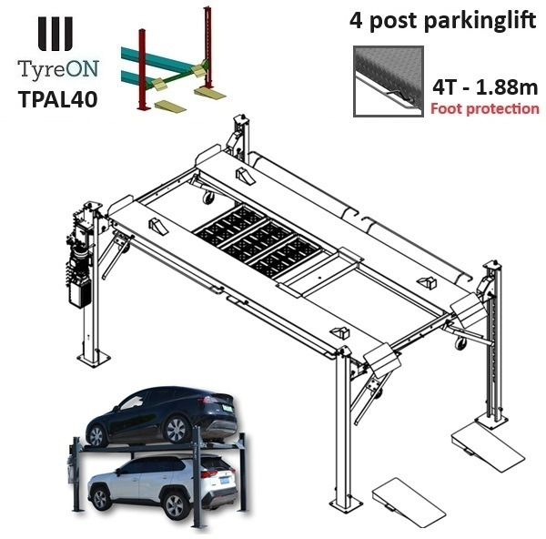 TPAL40 mobile 4 post parking lift for car - 4T - Height 188 cm - Long 415 cm runways with automatic roll-off protection - 230V-1 phase - To park 2 vehicles on top of each - ציוד לסדנאות: תמונה 2 TPAL40 mobile 4 post parking lift for car - 4T - Height 188 cm - Long 415 cm runways with automatic roll-off protection - 230V-1 phase - To park 2 vehicles on top of each - ציוד לסדנאות: תמונה 2