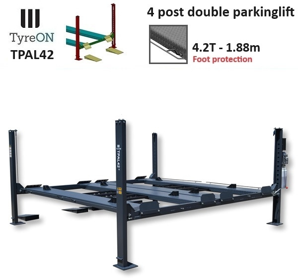 TPAL42 mobile double 4 post parking lift for car - 4.2T - Height 188 cm - Long 415 cm runways with automatic roll-off protection - 230V - To park 4 vehicles - ציוד לסדנאות: תמונה 2 TPAL42 mobile double 4 post parking lift for car - 4.2T - Height 188 cm - Long 415 cm runways with automatic roll-off protection - 230V - To park 4 vehicles - ציוד לסדנאות: תמונה 2