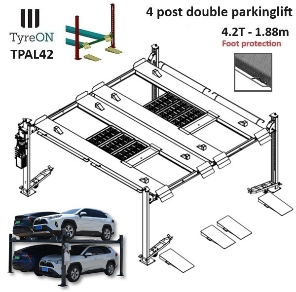 TPAL42 mobile double 4 post parking lift for car - 4.2T - Height 188 cm - Long 415 cm runways with automatic roll-off protection - 230V - To park 4 vehicles - ציוד לסדנאות: תמונה 3 TPAL42 mobile double 4 post parking lift for car - 4.2T - Height 188 cm - Long 415 cm runways with automatic roll-off protection - 230V - To park 4 vehicles - ציוד לסדנאות: תמונה 3