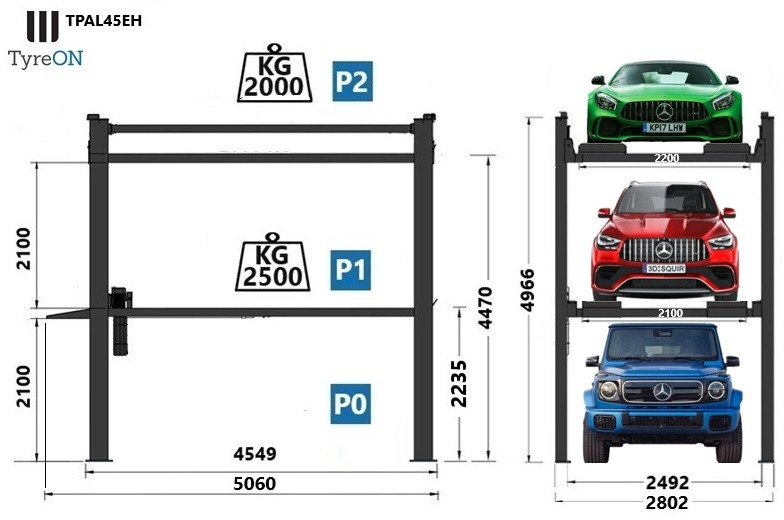 TPAL45EH 4 post car stacker lift - Three level parking lift 3 cars on each- Electrically unlocked - Close fitting platforms - 15 cm ramp height - Autostacker 2500kg + 2000kg - ציוד לסדנאות: תמונה 4 TPAL45EH 4 post car stacker lift - Three level parking lift 3 cars on each- Electrically unlocked - Close fitting platforms - 15 cm ramp height - Autostacker 2500kg + 2000kg - ציוד לסדנאות: תמונה 4