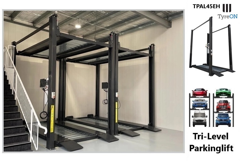 TPAL45EH 4 post car stacker lift - Three level parking lift 3 cars on each- Electrically unlocked - Close fitting platforms - 15 cm ramp height - Autostacker 2500kg + 2000kg - ציוד לסדנאות: תמונה 3 TPAL45EH 4 post car stacker lift - Three level parking lift 3 cars on each- Electrically unlocked - Close fitting platforms - 15 cm ramp height - Autostacker 2500kg + 2000kg - ציוד לסדנאות: תמונה 3