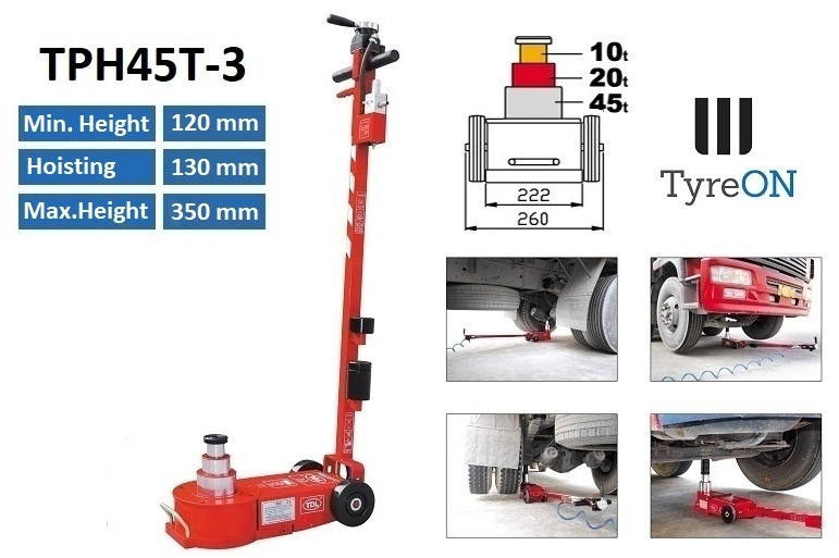 TPH45T-3 Air hydraulic jack 45 Tons - Minimum height 12 cm - portable (40 kg) - ציוד לסדנאות: תמונה 1 TPH45T-3 Air hydraulic jack 45 Tons - Minimum height 12 cm - portable (40 kg) - ציוד לסדנאות: תמונה 1