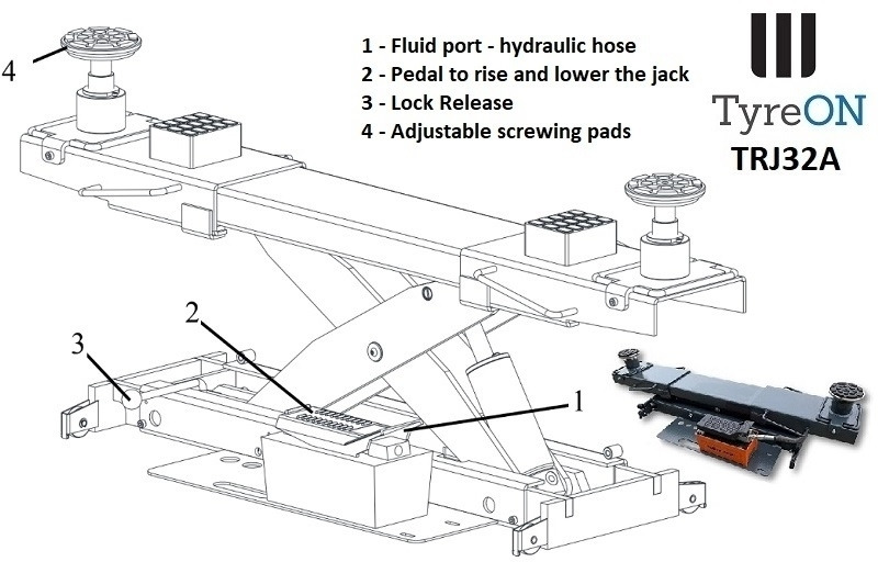 TRJ32A air hydraulic rolling jack 3.2T- Height adjustable adapters - ציוד לסדנאות: תמונה 2 TRJ32A air hydraulic rolling jack 3.2T- Height adjustable adapters - ציוד לסדנאות: תמונה 2