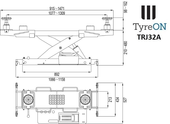 TRJ32A air hydraulic rolling jack 3.2T- Height adjustable adapters - ציוד לסדנאות: תמונה 3 TRJ32A air hydraulic rolling jack 3.2T- Height adjustable adapters - ציוד לסדנאות: תמונה 3