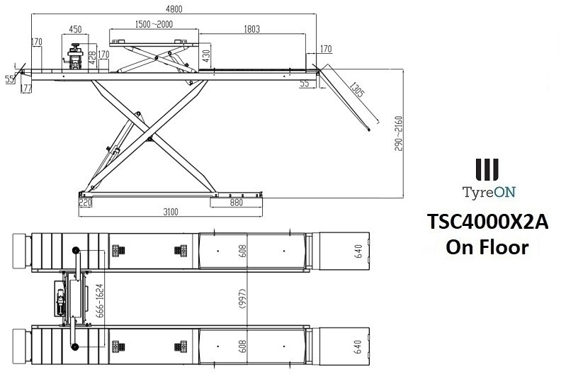 TSC4000X2A Alignment scissor lift - On floor - Free wheel lifting system - 4.8 m lightened runways - 4T - Mounted on the floor - ציוד לסדנאות: תמונה 2 TSC4000X2A Alignment scissor lift - On floor - Free wheel lifting system - 4.8 m lightened runways - 4T - Mounted on the floor - ציוד לסדנאות: תמונה 2