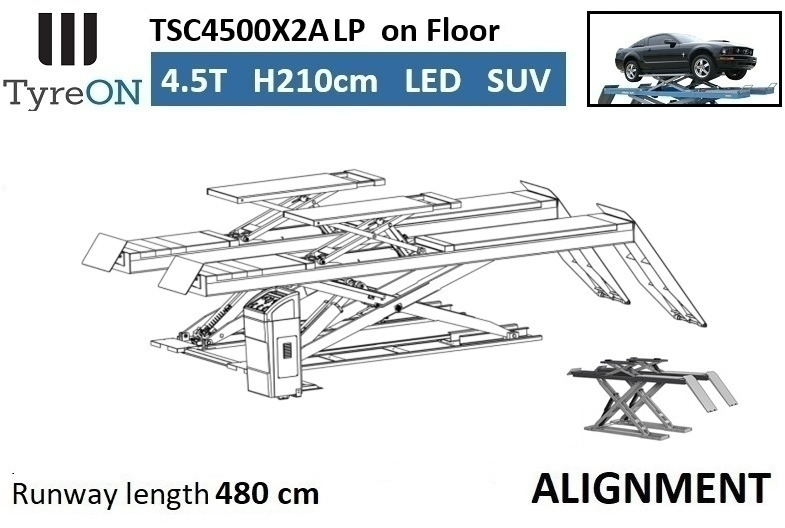 ציוד מחסן TSC4500X2A LP wheel alignment lift - On floor - Free wheel lifting system - 4.8 m led lightened runways (63 cm wide) - 210 cm lifting height -  4.5 T: תמונה 7