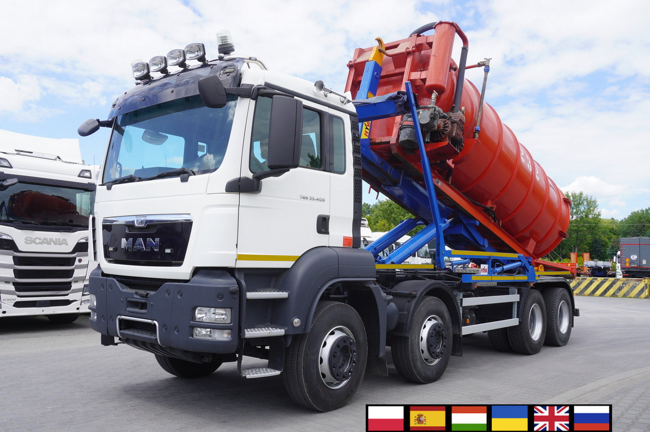 MAN TGS 35.400 8 × 4 E5 / HYVA HOOK LIFT 32.56 SE / Septic barrel 13000 L - מכל תערובת: תמונה 1 MAN TGS 35.400 8 × 4 E5 / HYVA HOOK LIFT 32.56 SE / Septic barrel 13000 L - מכל תערובת: תמונה 1